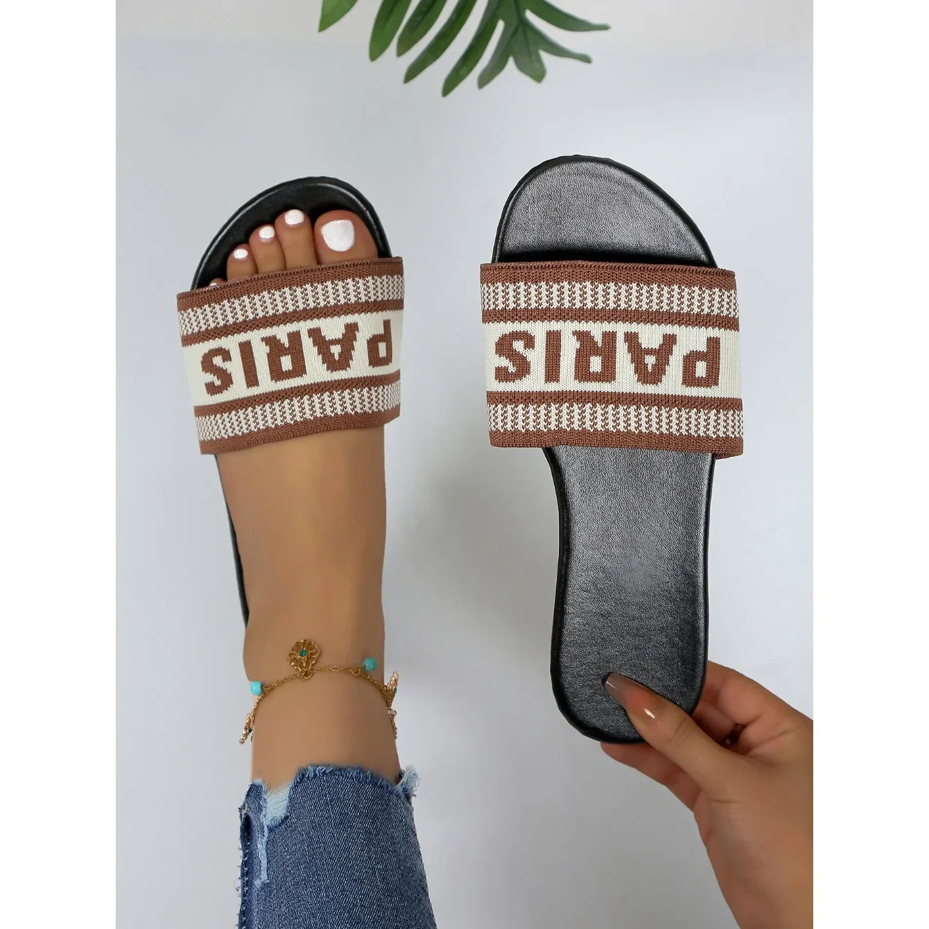 Water-Resistant Beach Slides With Cushioned Insole And Non-Slip Sole