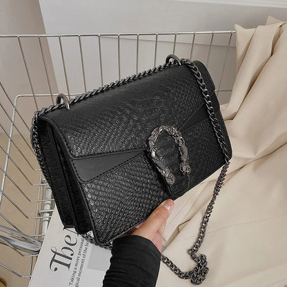 Retro Crossbody Bag with Snake Pattern Square Silhouette for Women