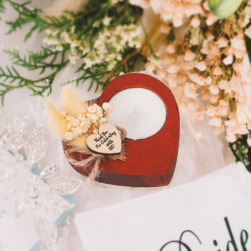 Heart Shaped Wooden Candle Holder Wedding Table Centerpiece