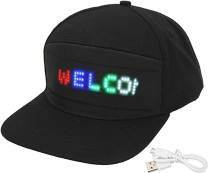 LED message display baseball cap with customizable text