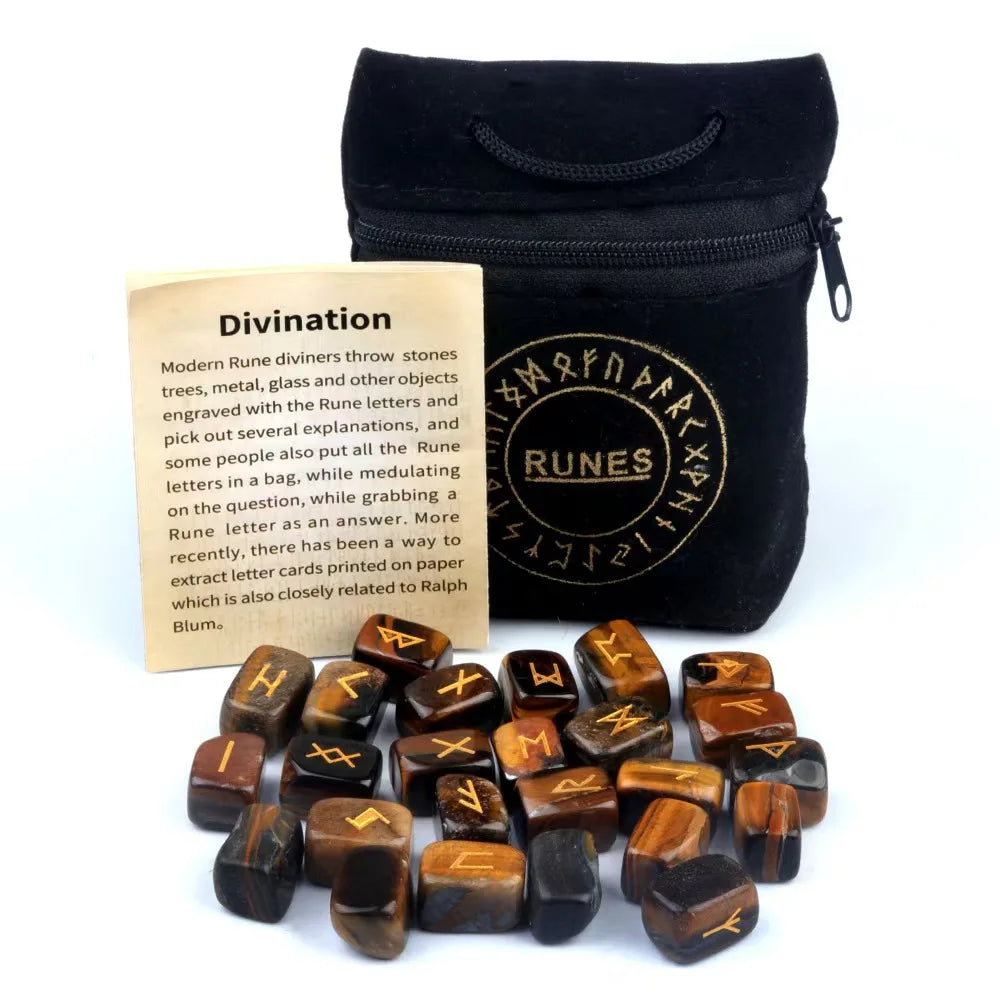 Natural Crystal Agate Rune Set Stones for Divination and Meditation