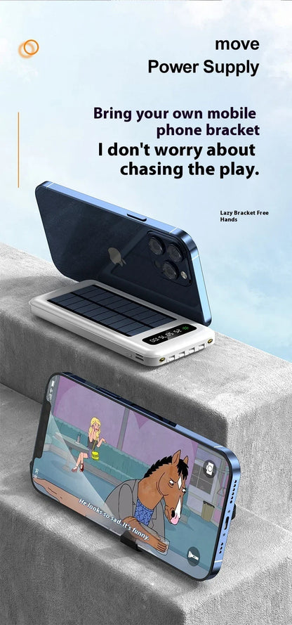 Solar Power Bank 20000mAh - Portable Fast Charging Outdoor Power Bank with Removable Cable