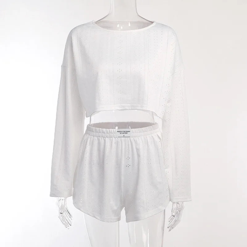 Soft Two-Piece Pajama Set with Long Sleeve Top and Shorts for Women