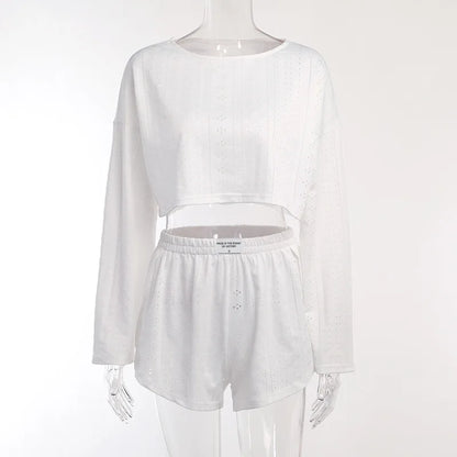 Soft Two-Piece Pajama Set with Long Sleeve Top and Shorts for Women