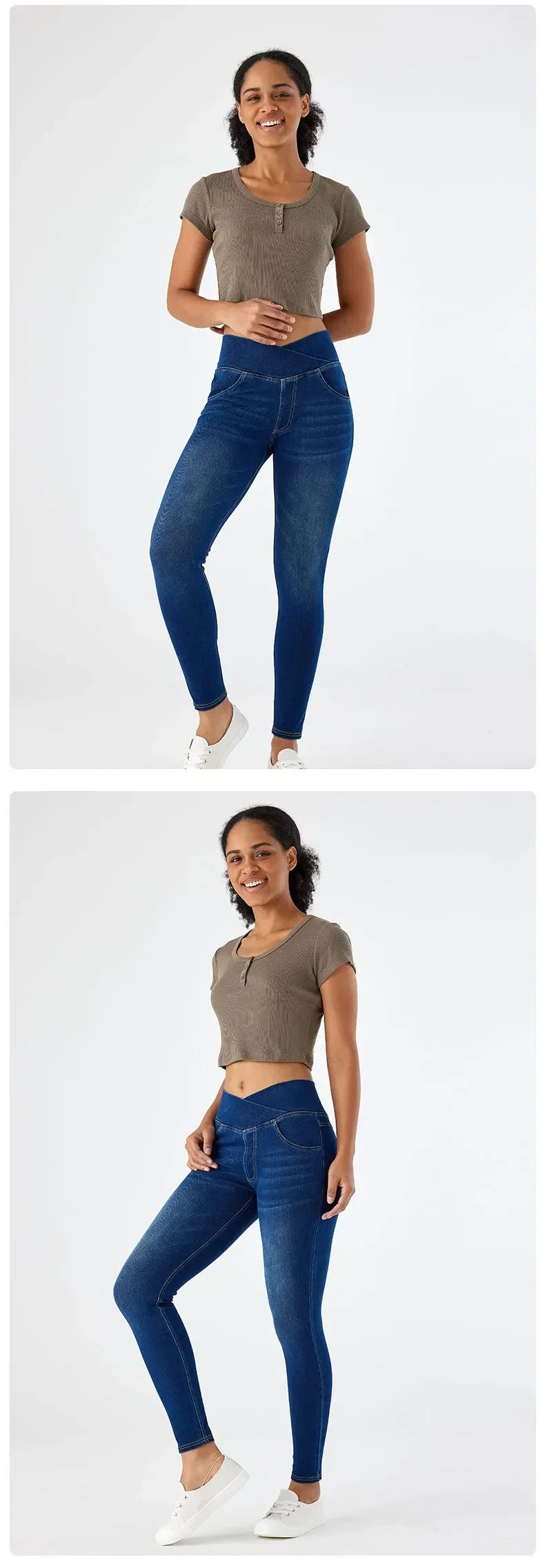 Cross Waist Yoga Jeans High Waist Skinny Ankle Length With Pockets