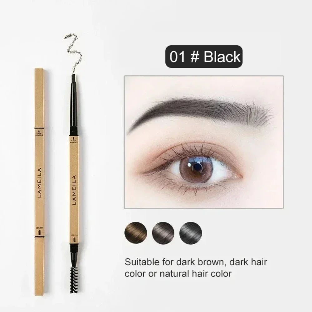 Waterproof eyebrow pencil with triangular tip and brush