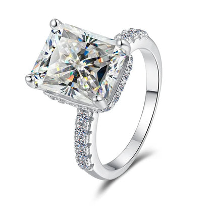 Radiant Ring Moissanite with Emerald Cut in Sterling Silver