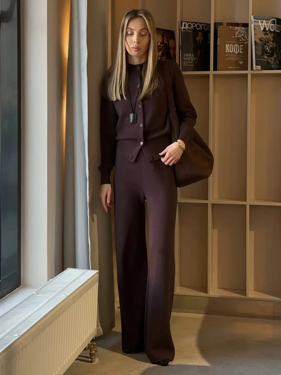 Women’s Knit Cardigan And Pants Set Slim Fit Long Sleeve Winter
