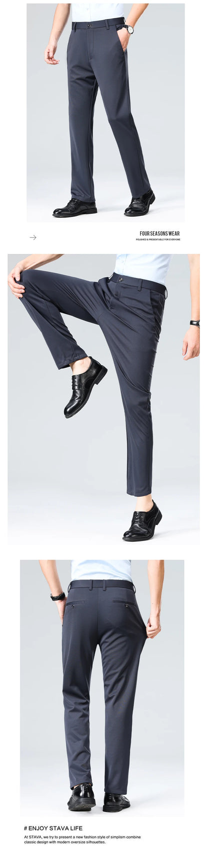 29-42 Men's Summer Pants Thin Straight Stretch Casual Pants with No Trace No Ironing Fabric Silky and Cool Feeling