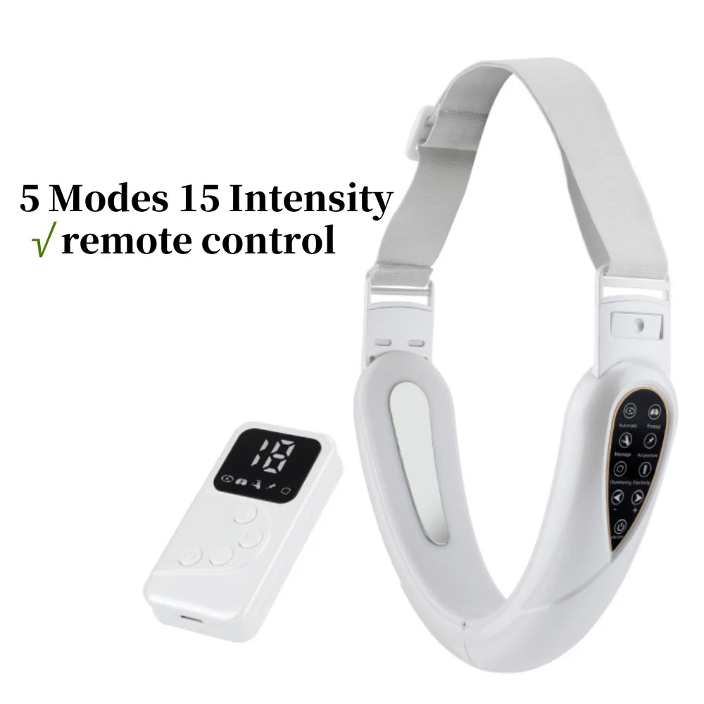 Jawline facial massager with EMS pulse vibration and heat