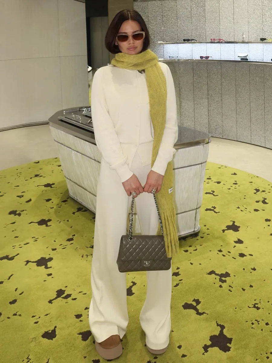 Women’s Knit Cardigan And Pants Set Slim Fit Long Sleeve Winter