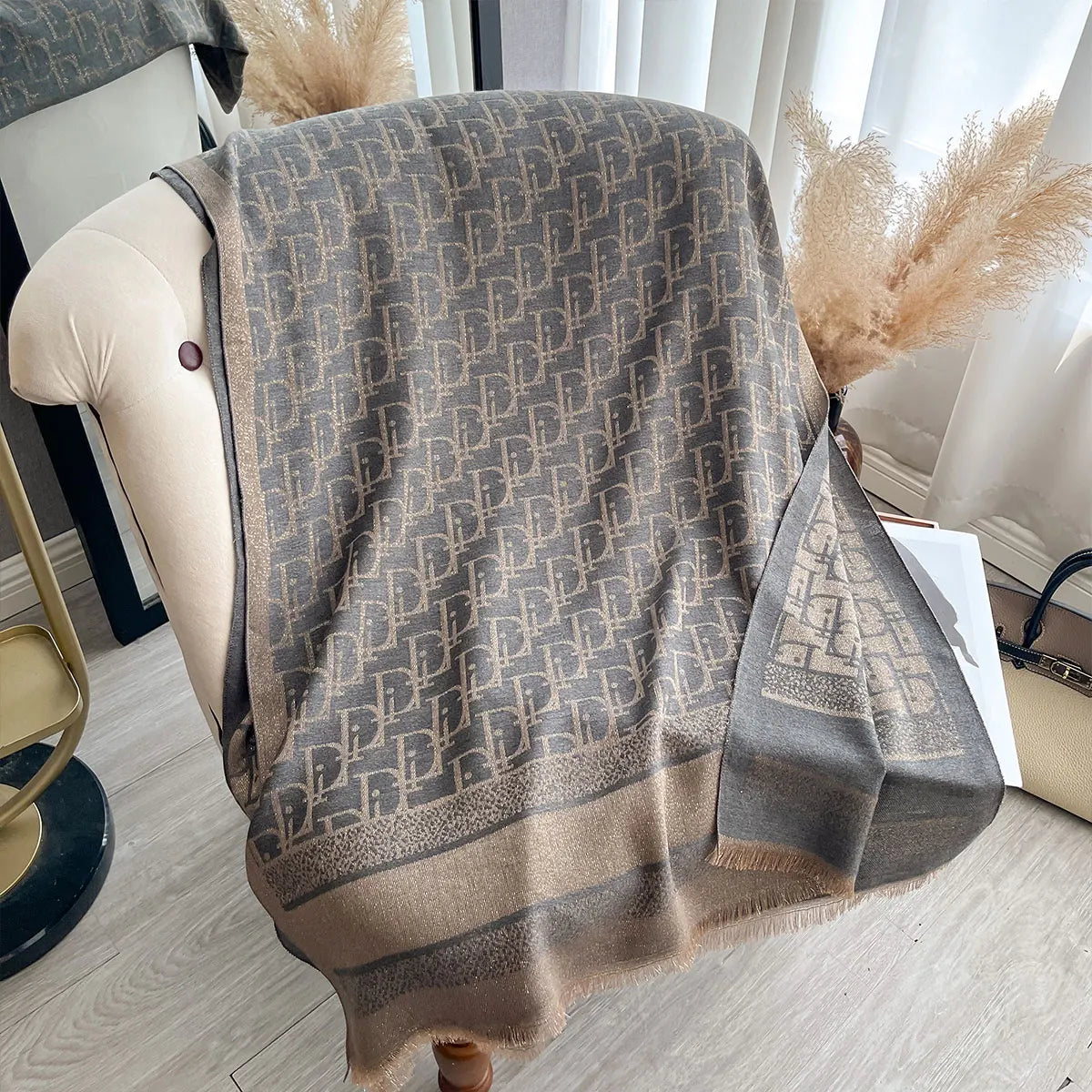 Golden Silk Blend Shawl Wrap for Women Long Scarf