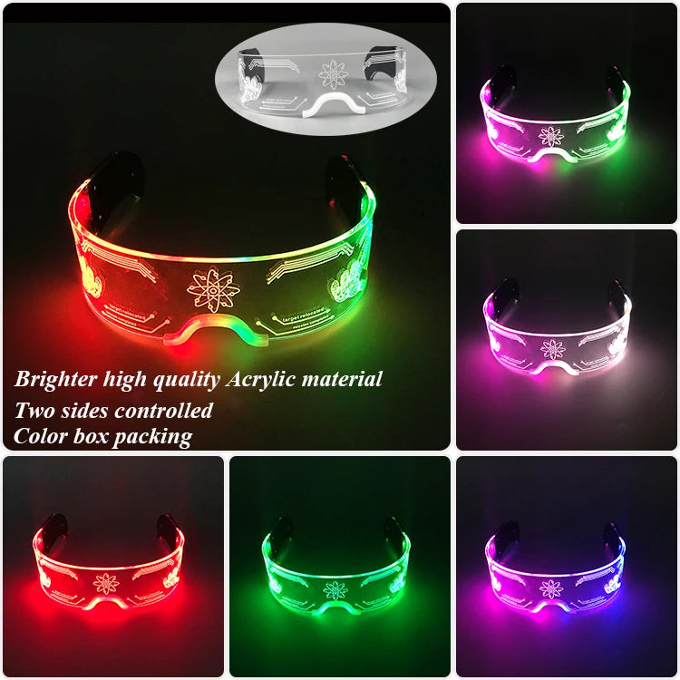 LED festival glasses illuminated with crystal bead lighting and dual side controls