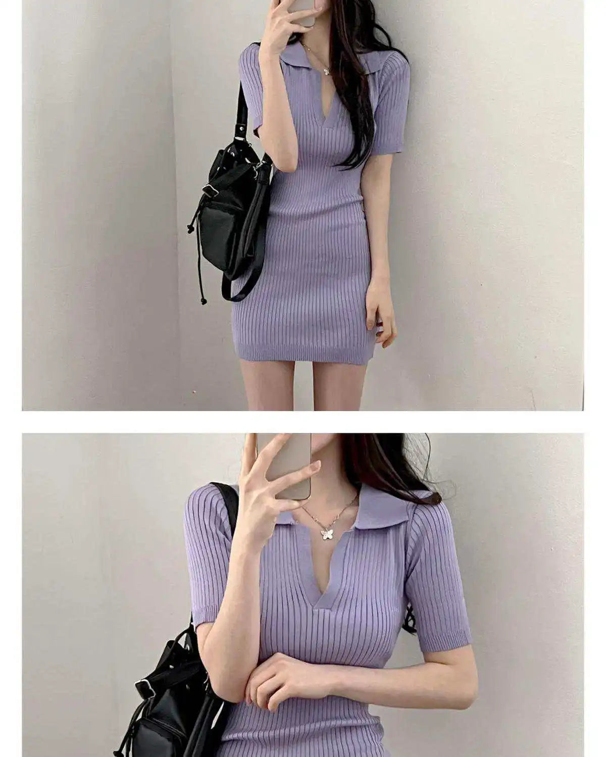 Breathable Dress with V-Neck and Empire Waist Knee Length for Effortless Daytime Style