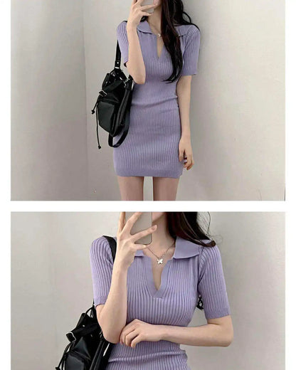 Breathable Dress with V-Neck and Empire Waist Knee Length for Effortless Daytime Style
