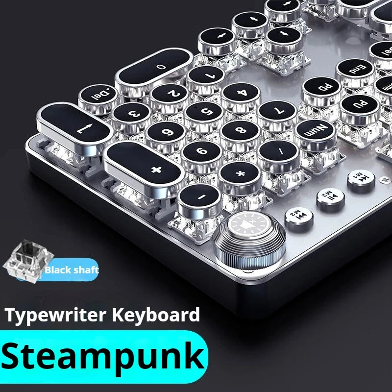 Retro typewriter mechanical gaming keyboard with RGB crystal keycaps