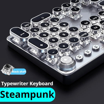 Retro typewriter mechanical gaming keyboard with RGB crystal keycaps