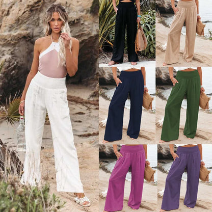 Women's Nylon-Cotton Blend Pants With Drawstring Wide-Leg And Mid Rise Breathable