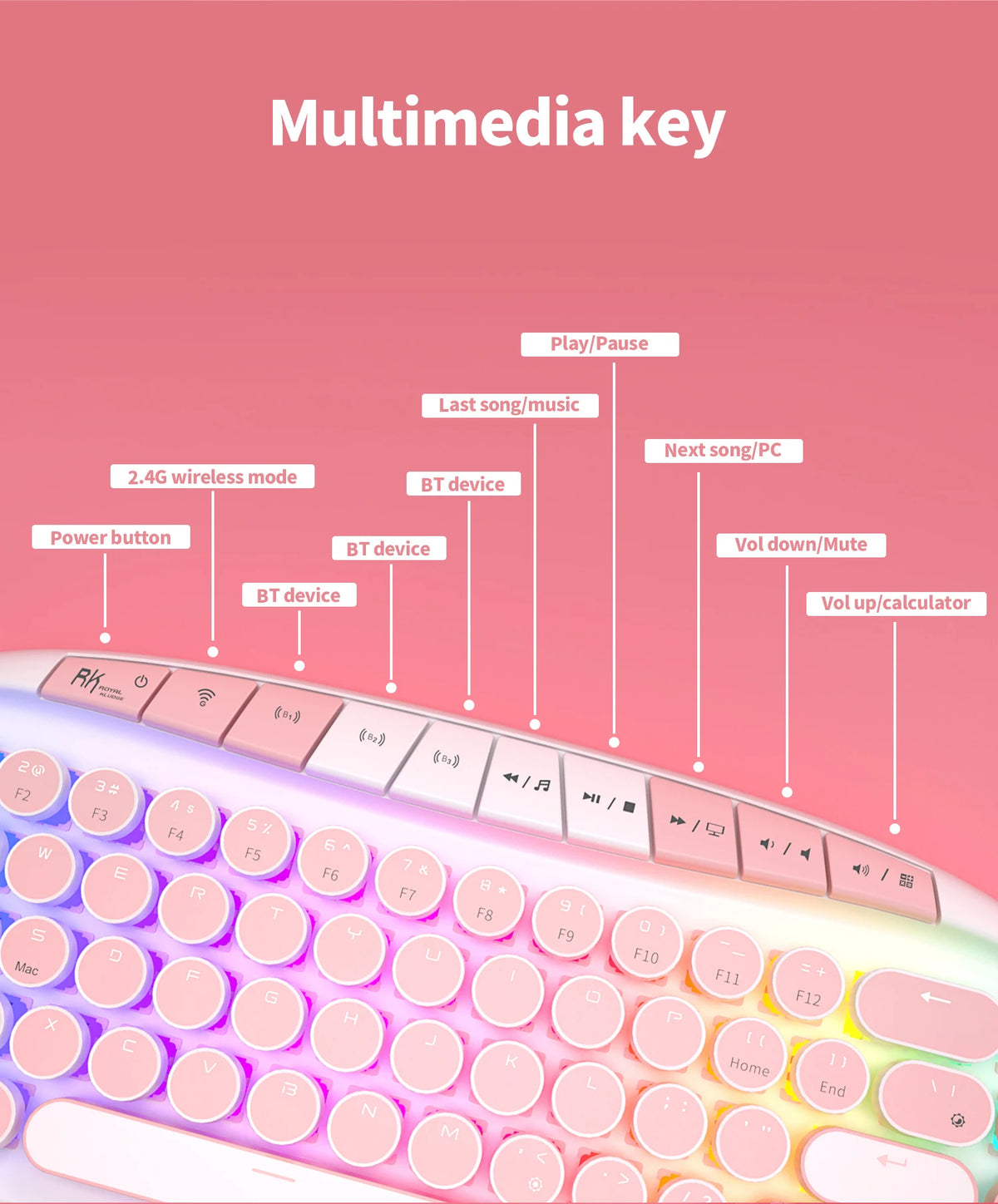 Wireless mechanical keyboard with RGB backlighting