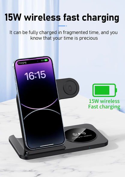 Foldable Wireless Dock for Smartphones and Earbuds 3-in-1