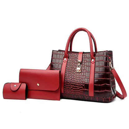 Crocodile-pattern handbag set with shoulder bags