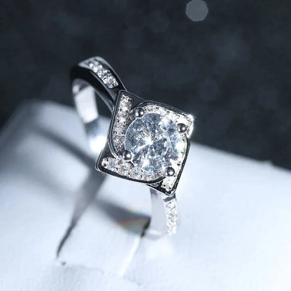 Floral Engagement Ring with Cubic Zirconia Centerpiece Sterling Silver
