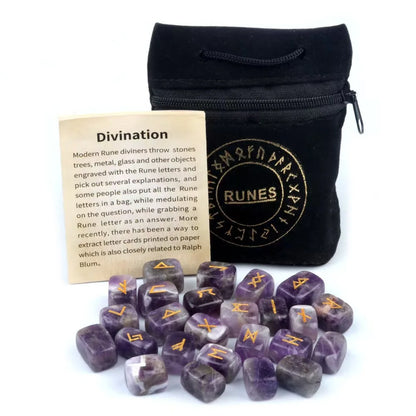 Natural Crystal Agate Rune Set Stones for Divination and Meditation