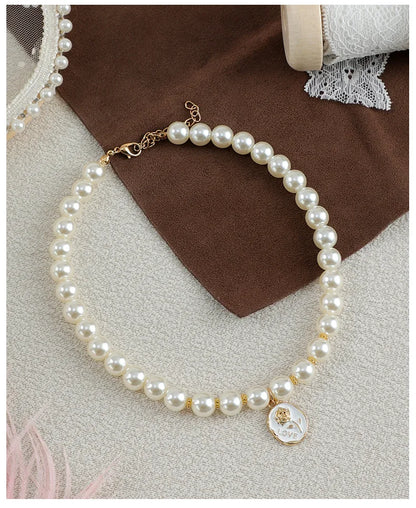 Pet Cat Collars Pearl Rose Pendant Necklace Cat Dog Pearl Collar Pet Pendant Cute High Beauty Retro Decoration Teddy Dog Collar