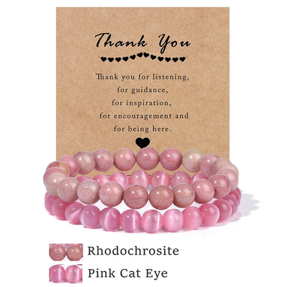 Beachwear Style Bracelet Set for Couples with Natural Amethyst Cat Eye Beads and Gift Card