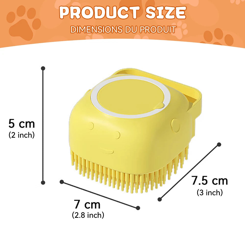 Pet Bath Brush With Soft Silicone Bristles And Dispenser For Dogs And Cats