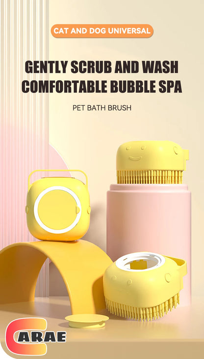 Pet Bath Brush With Soft Silicone Bristles And Dispenser For Dogs And Cats
