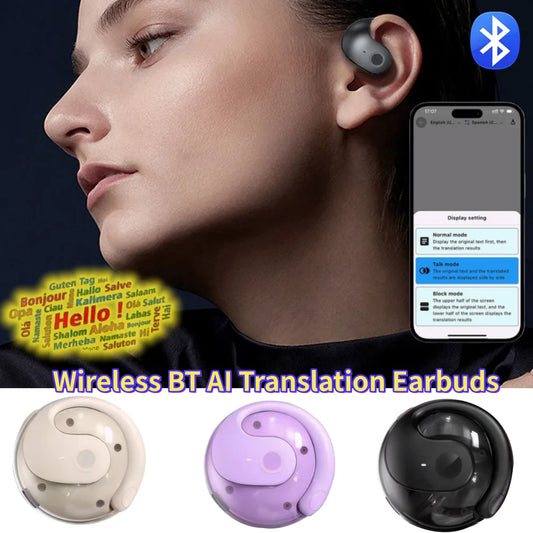 Wireless BT AI Translation Earbuds 99% Accuracy 144 Languages Real-time Language Translation Earphones Smart Voice Translator fo