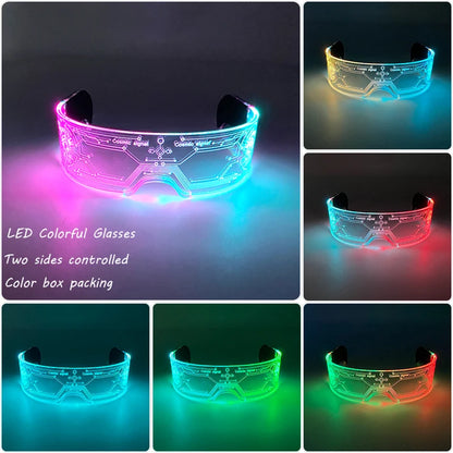 Gifts and novelty LED festival glasses featuring illuminated crystal bead circuitry design with dual side controls