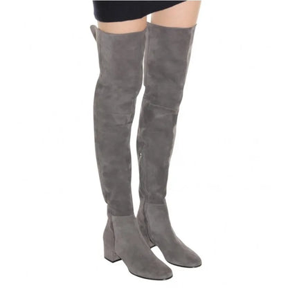 Women's stretch over-the-knee boots with block heel and side zip