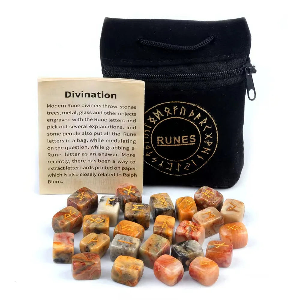 Natural Crystal Agate Rune Set Stones for Divination and Meditation