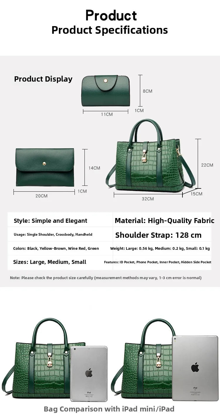 Crocodile-pattern handbag set with shoulder bags
