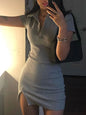 Breathable Knit Dress for Women with Short Sleeves and Subtle Slit