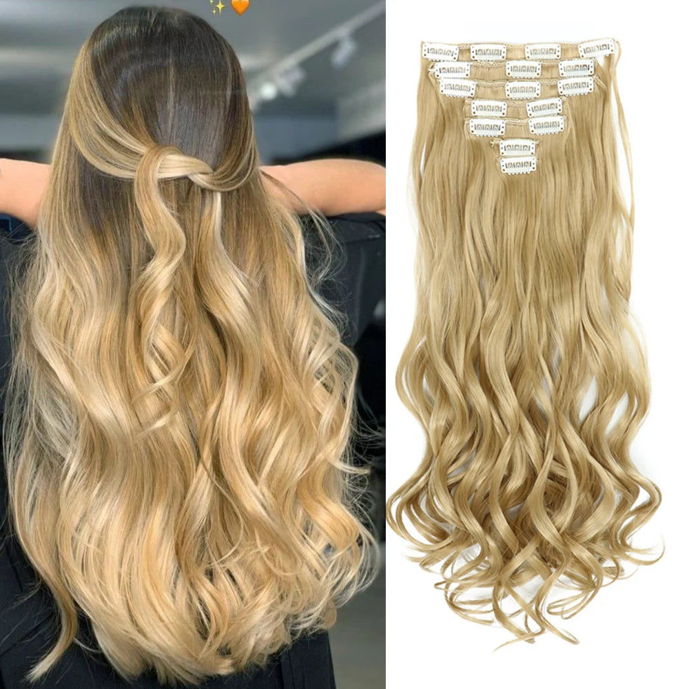 Lush Clip In Extensions 7 Piece Full Head 22 Inch Curly Wavy Hair