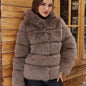 Luxe Women's Short Hooded Faux Fox Fur Coat Fashion Streetwear with Faux Fur Trim Thickened Winter Faux Fur Outwear