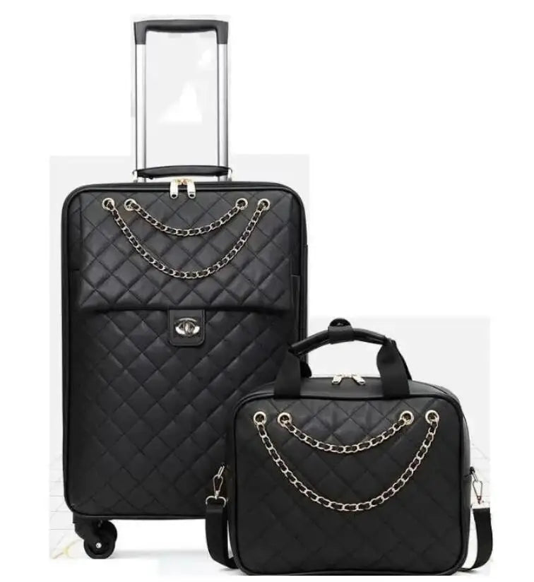 20"24"28" INCH Women Leather Trolley Rolling Luggage Check In Cabin Spinner Suitcase On Wheels