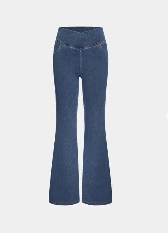 Stretch Pants High Waisted Crossover Flare with Bootcut Silhouette