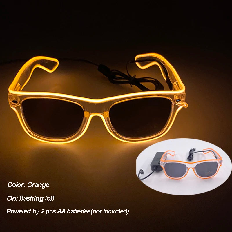 LED festival glasses with glowing wire illumination and battery pack