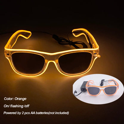 LED festival glasses with glowing wire illumination and battery pack