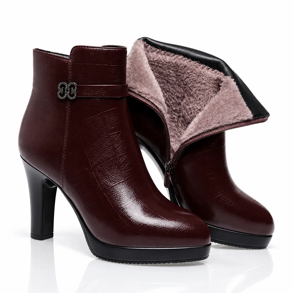 Women's platform ankle boots with rhinestone buckle straps