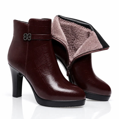Women's platform ankle boots with rhinestone buckle straps