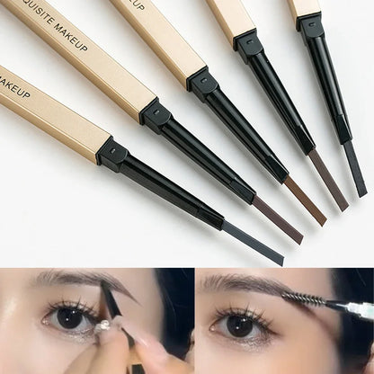 Waterproof eyebrow pencil with triangular tip and brush
