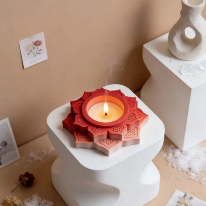 Lotus-shaped candle holder with sculptural floral detail