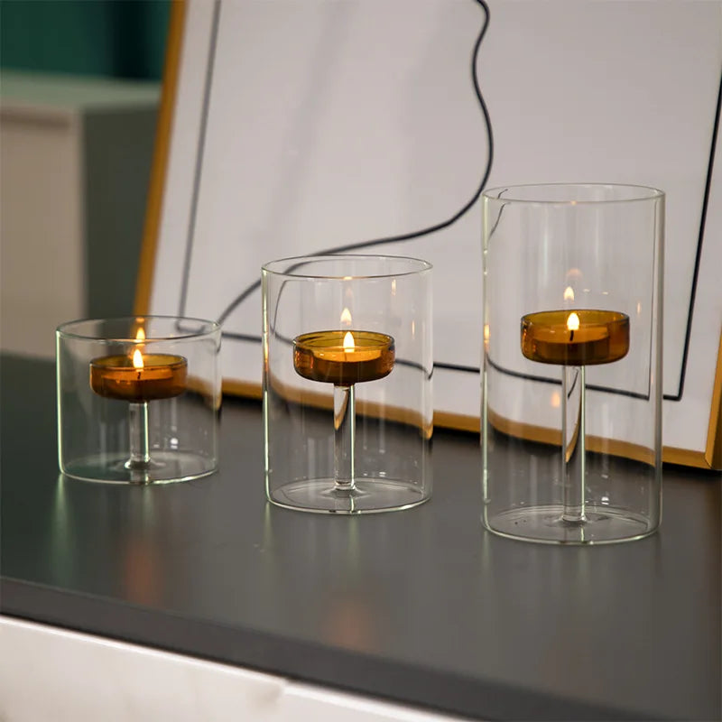 Glass candle holder for block candles and table decor