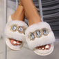 Crystal Slides with Plush Lining and Non Slip Sole for Women