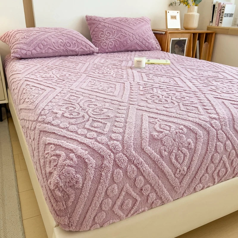 Floral Fitted Sheet with 3D Embroidery and Non Slip Deep Pockets